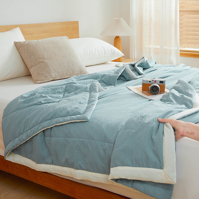 91家纺网 家纺一手货源 找家纺 咏绒家纺工厂店 2025新款7A抗菌原棉大豆夏被夏凉被空调被 雾霾蓝