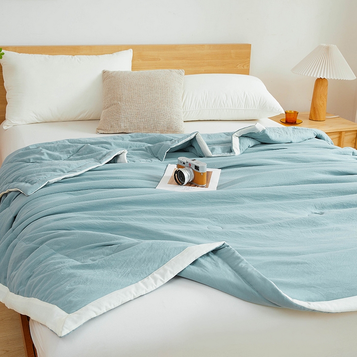 91家纺网 家纺一手货源 找家纺 咏绒家纺工厂店 2025新款7A抗菌原棉大豆夏被夏凉被空调被 雾霾蓝