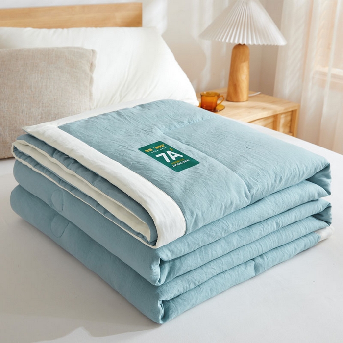 91家纺网 家纺一手货源 找家纺 咏绒家纺工厂店 2025新款7A抗菌原棉大豆夏被夏凉被空调被 雾霾蓝