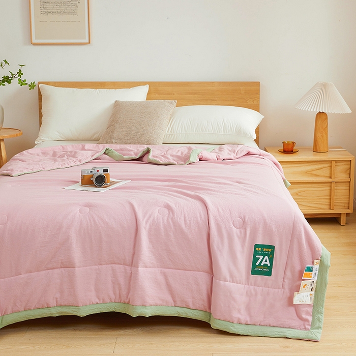 91家纺网 家纺一手货源 找家纺 咏绒家纺工厂店 2025新款7A抗菌原棉大豆夏被夏凉被空调被 樱花粉