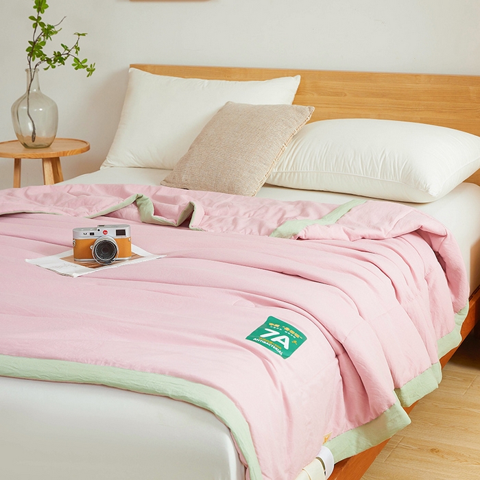 91家纺网 家纺一手货源 找家纺 咏绒家纺工厂店 2025新款7A抗菌原棉大豆夏被夏凉被空调被 樱花粉