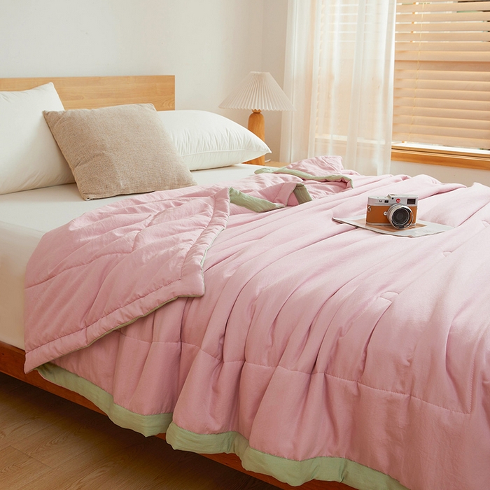 91家纺网 家纺一手货源 找家纺 咏绒家纺工厂店 2025新款7A抗菌原棉大豆夏被夏凉被空调被 樱花粉