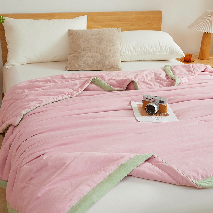 91家纺网 家纺一手货源 找家纺 咏绒家纺工厂店 2025新款7A抗菌原棉大豆夏被夏凉被空调被 樱花粉