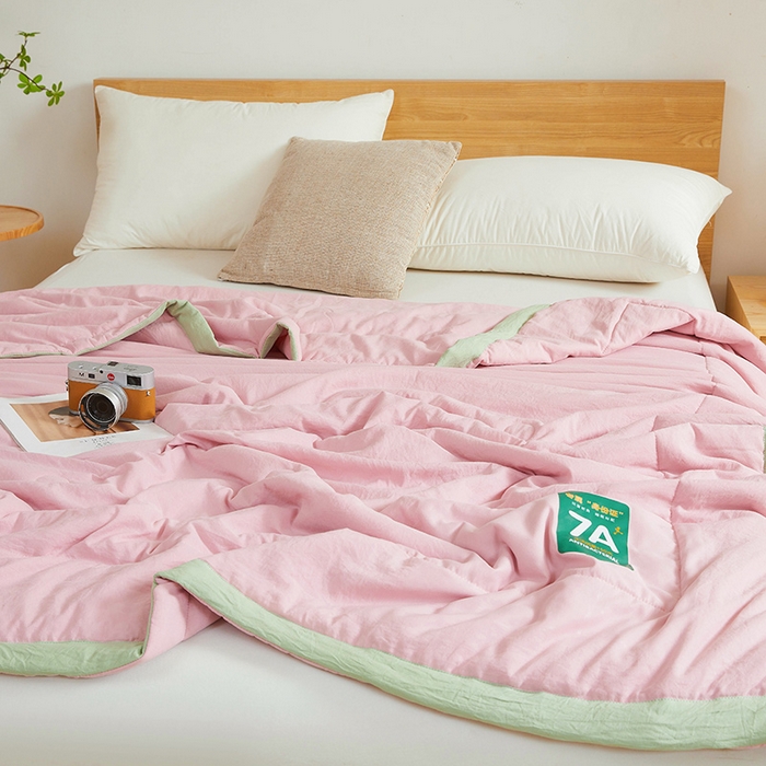 91家纺网 家纺一手货源 找家纺 咏绒家纺工厂店 2025新款7A抗菌原棉大豆夏被夏凉被空调被 樱花粉