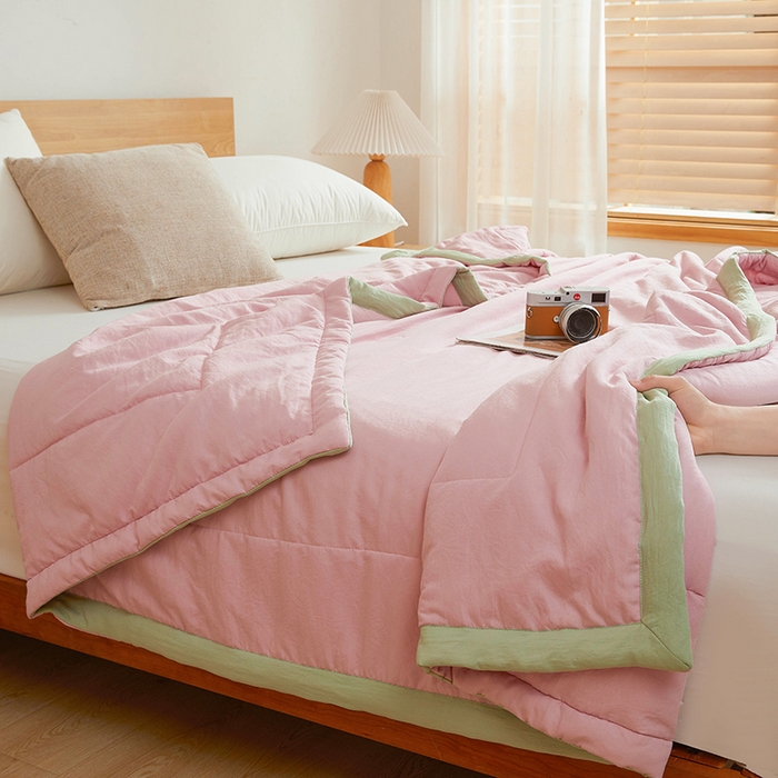 91家纺网 家纺一手货源 找家纺 咏绒家纺工厂店 2025新款7A抗菌原棉大豆夏被夏凉被空调被 樱花粉