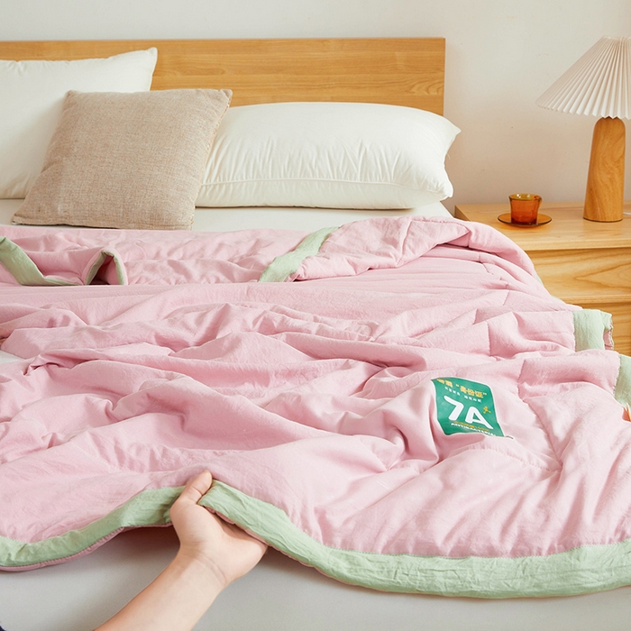 91家纺网 家纺一手货源 找家纺 咏绒家纺工厂店 2025新款7A抗菌原棉大豆夏被夏凉被空调被 樱花粉