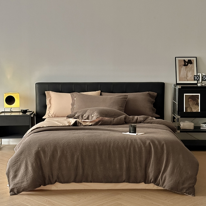 91家纺网 家纺一手货源 找家纺 （总）咏绒家纺工厂店 2025新款色织提花双层纱全棉四件套-如梦-浮岚