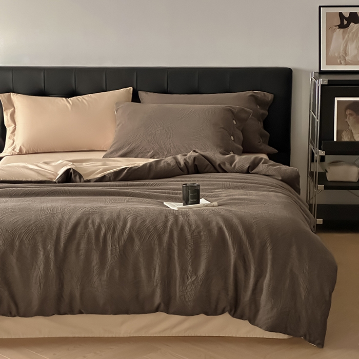 91家纺网 家纺一手货源 找家纺 （总）咏绒家纺工厂店 2025新款色织提花双层纱全棉四件套-如梦-浮岚