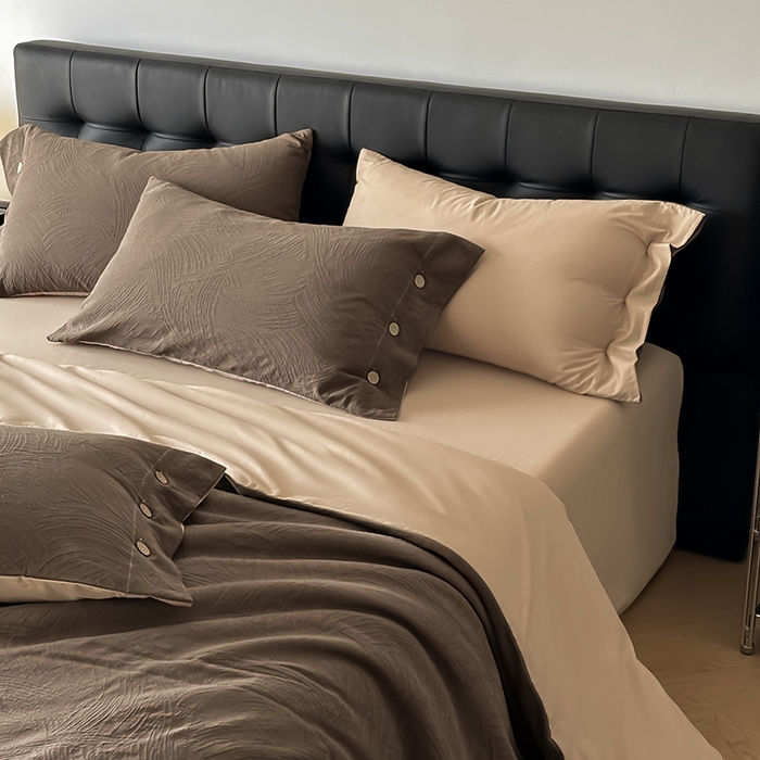 91家纺网 家纺一手货源 找家纺 （总）咏绒家纺工厂店 2025新款色织提花双层纱全棉四件套-如梦-浮岚