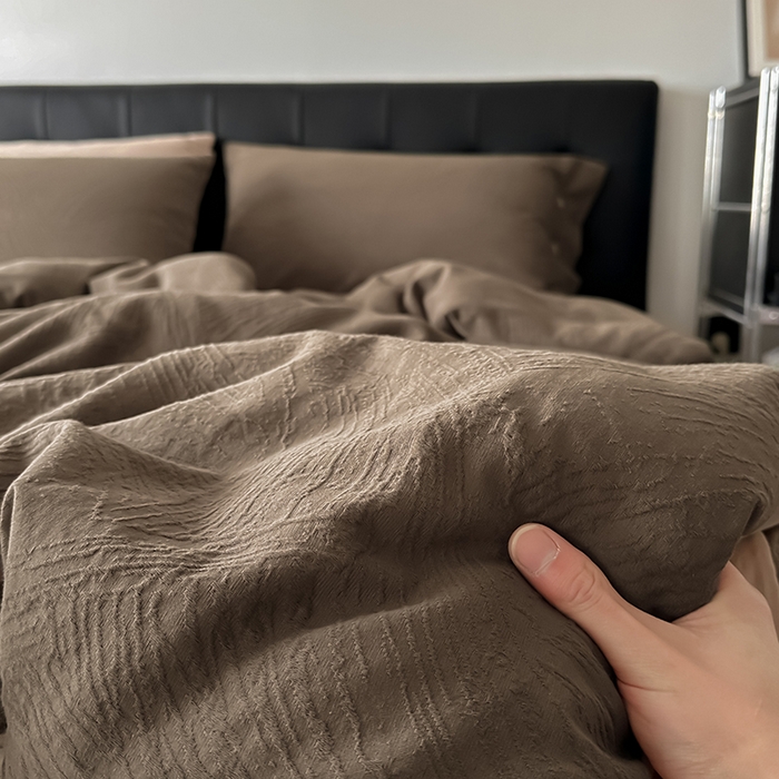 91家纺网 家纺一手货源 找家纺 （总）咏绒家纺工厂店 2025新款色织提花双层纱全棉四件套-如梦-浮岚