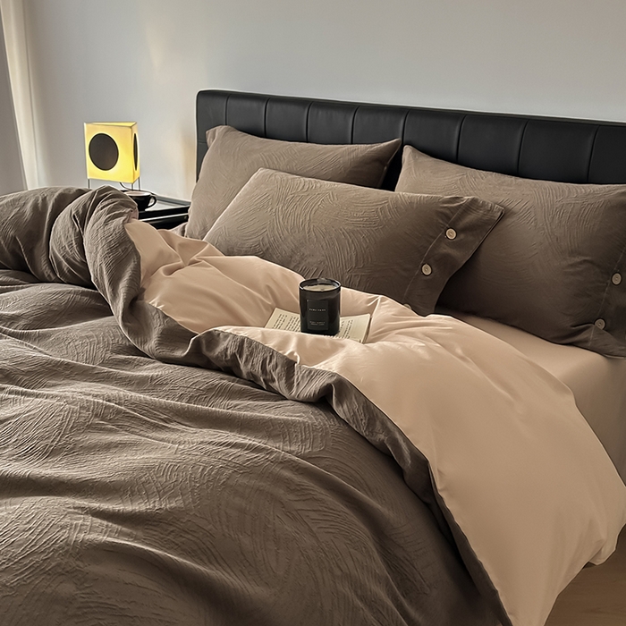 91家纺网 家纺一手货源 找家纺 （总）咏绒家纺工厂店 2025新款色织提花双层纱全棉四件套-如梦-浮岚