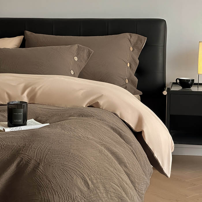 91家纺网 家纺一手货源 找家纺 （总）咏绒家纺工厂店 2025新款色织提花双层纱全棉四件套-如梦-浮岚