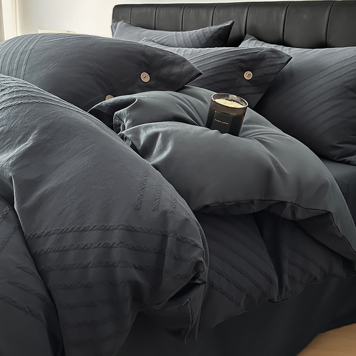 91家纺网 家纺一手货源 找家纺 （总）咏绒家纺工厂店 2025新款色织提花双层纱全棉四件套-如梦-浮岚