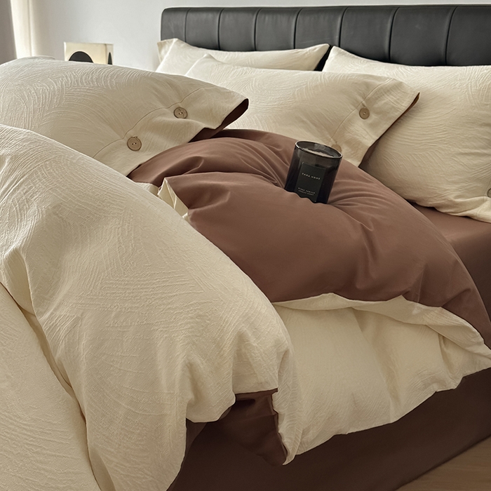 91家纺网 家纺一手货源 找家纺 咏绒家纺工厂店 2025新款色织提花双层纱全棉四件套-如梦-浮岚 如梦-奶昔白