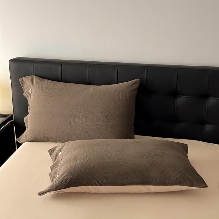 91家纺网 家纺一手货源 找家纺 咏绒家纺工厂店 2025新款色织提花双层纱全棉四件套-如梦-浮岚 如梦-卡其灰