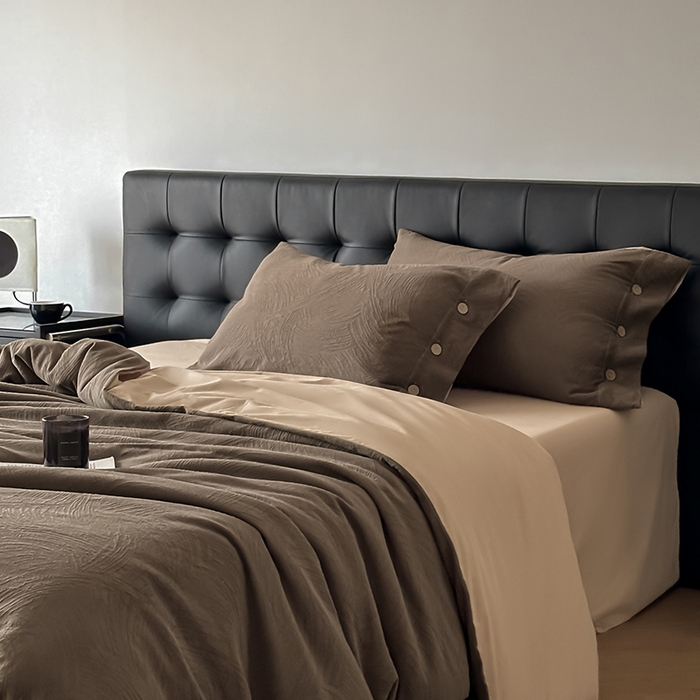 91家纺网 家纺一手货源 找家纺 咏绒家纺工厂店 2025新款色织提花双层纱全棉四件套-如梦-浮岚 如梦-卡其灰