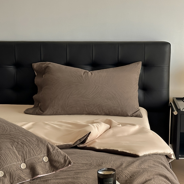 91家纺网 家纺一手货源 找家纺 咏绒家纺工厂店 2025新款色织提花双层纱全棉四件套-如梦-浮岚 如梦-卡其灰