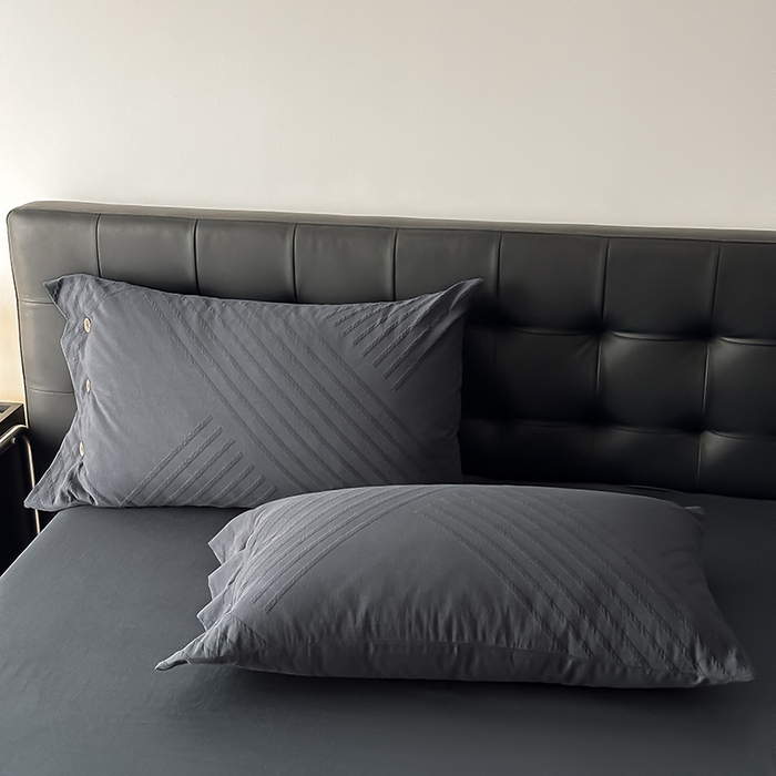 91家纺网 家纺一手货源 找家纺 咏绒家纺工厂店 2025新款色织提花双层纱全棉四件套-如梦-浮岚 浮岚-古典灰