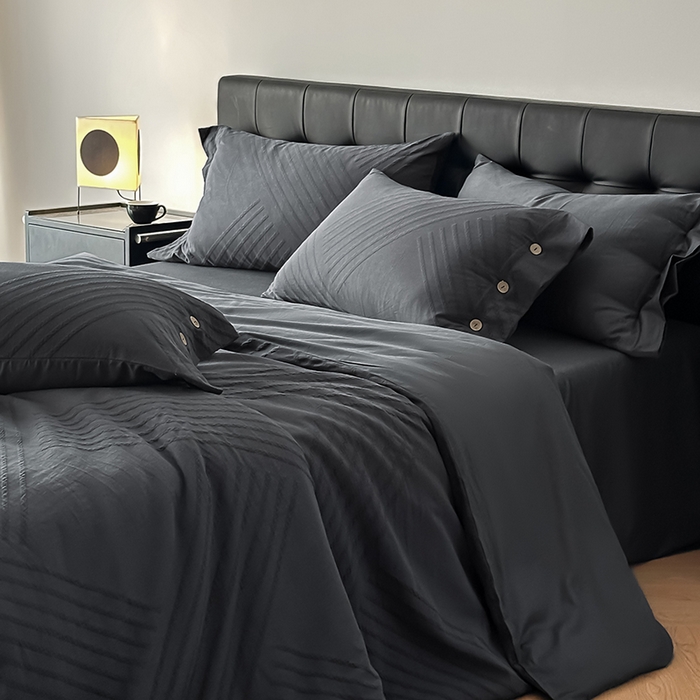 91家纺网 家纺一手货源 找家纺 咏绒家纺工厂店 2025新款色织提花双层纱全棉四件套-如梦-浮岚 浮岚-古典灰