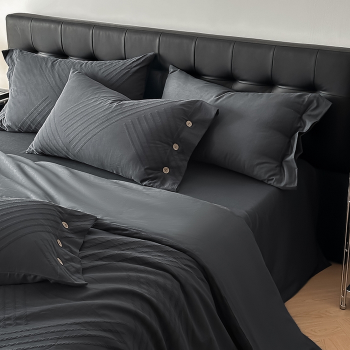 91家纺网 家纺一手货源 找家纺 咏绒家纺工厂店 2025新款色织提花双层纱全棉四件套-如梦-浮岚 浮岚-古典灰