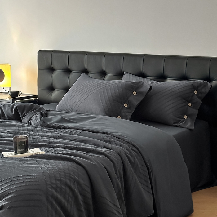 91家纺网 家纺一手货源 找家纺 咏绒家纺工厂店 2025新款色织提花双层纱全棉四件套-如梦-浮岚 浮岚-古典灰