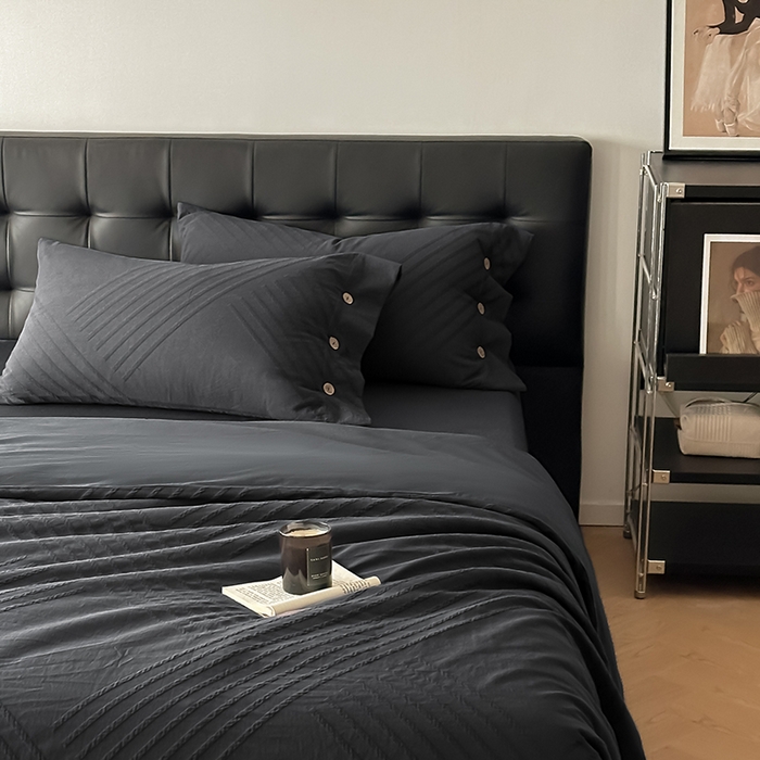 91家纺网 家纺一手货源 找家纺 咏绒家纺工厂店 2025新款色织提花双层纱全棉四件套-如梦-浮岚 浮岚-古典灰