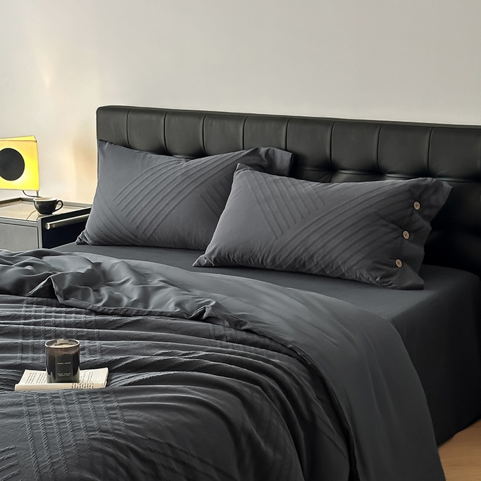 91家纺网 家纺一手货源 找家纺 咏绒家纺工厂店 2025新款色织提花双层纱全棉四件套-如梦-浮岚 浮岚-古典灰