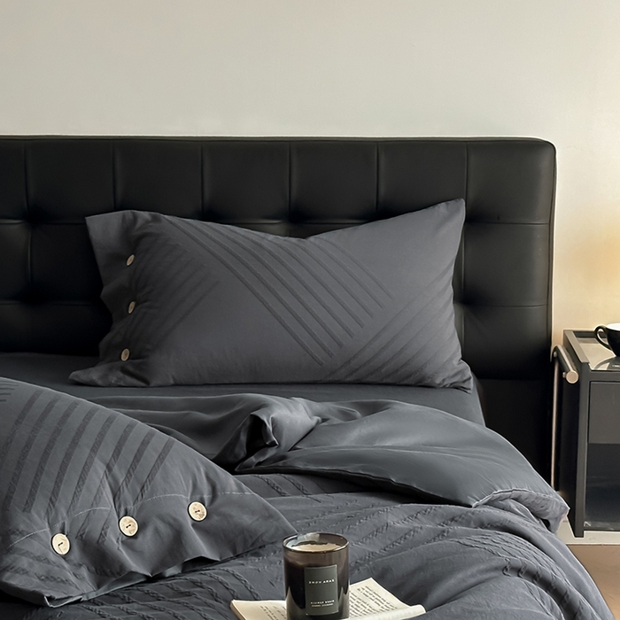 91家纺网 家纺一手货源 找家纺 咏绒家纺工厂店 2025新款色织提花双层纱全棉四件套-如梦-浮岚 浮岚-古典灰