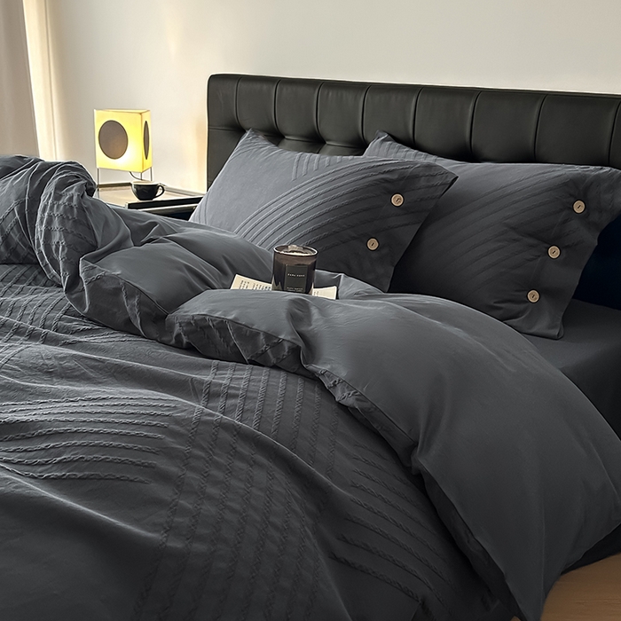 91家纺网 家纺一手货源 找家纺 咏绒家纺工厂店 2025新款色织提花双层纱全棉四件套-如梦-浮岚 浮岚-古典灰