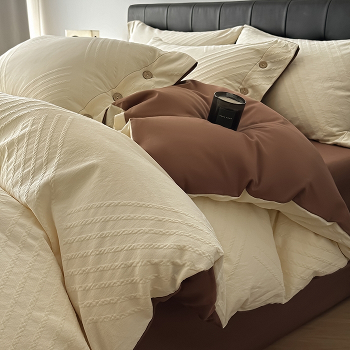 咏绒家纺工厂店 2025新款色织提花双层纱全棉四件套-如梦-浮岚 浮岚-奶昔白