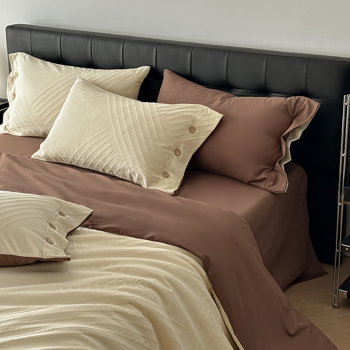 91家纺网 家纺一手货源 找家纺 咏绒家纺工厂店 2025新款色织提花双层纱全棉四件套-如梦-浮岚 浮岚-奶昔白