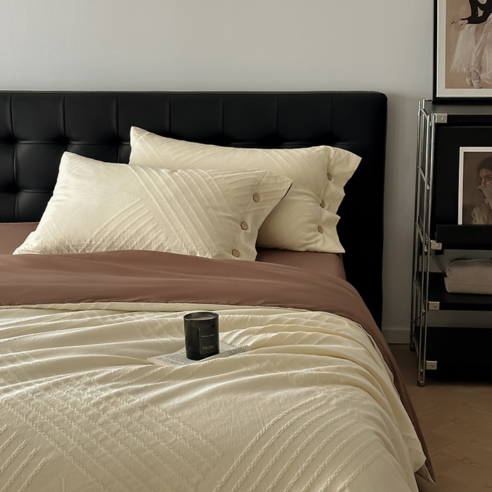 91家纺网 家纺一手货源 找家纺 咏绒家纺工厂店 2025新款色织提花双层纱全棉四件套-如梦-浮岚 浮岚-奶昔白