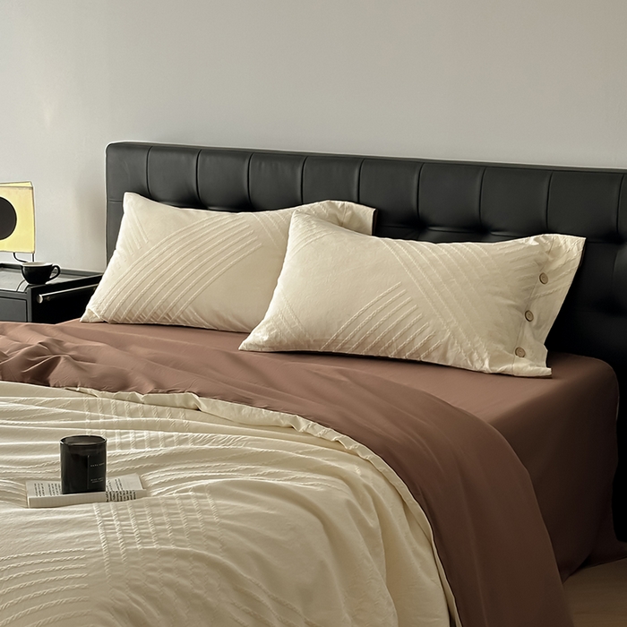 91家纺网 家纺一手货源 找家纺 咏绒家纺工厂店 2025新款色织提花双层纱全棉四件套-如梦-浮岚 浮岚-奶昔白