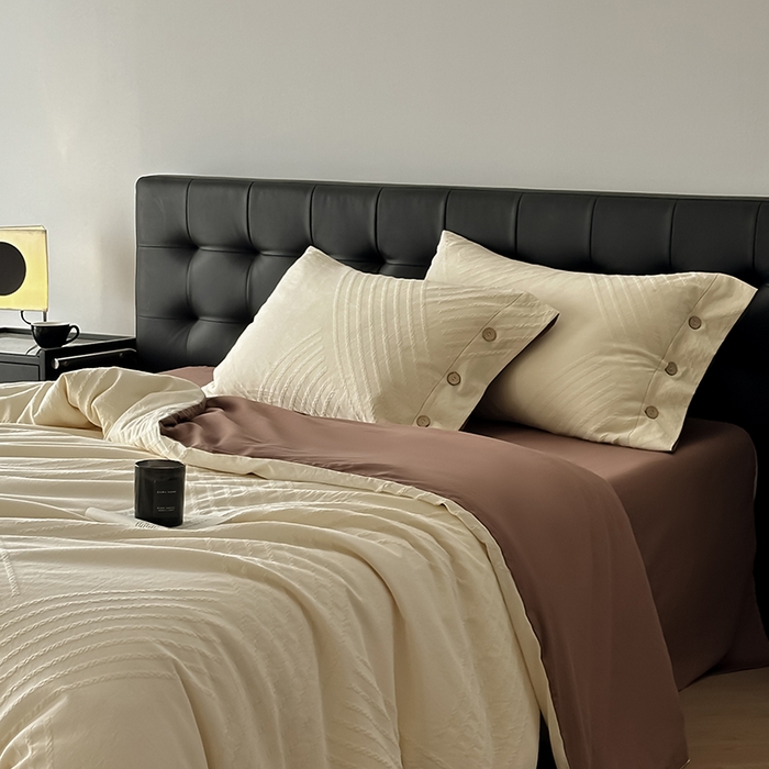 91家纺网 家纺一手货源 找家纺 咏绒家纺工厂店 2025新款色织提花双层纱全棉四件套-如梦-浮岚 浮岚-奶昔白