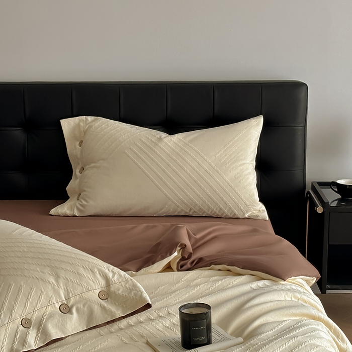 91家纺网 家纺一手货源 找家纺 咏绒家纺工厂店 2025新款色织提花双层纱全棉四件套-如梦-浮岚 浮岚-奶昔白