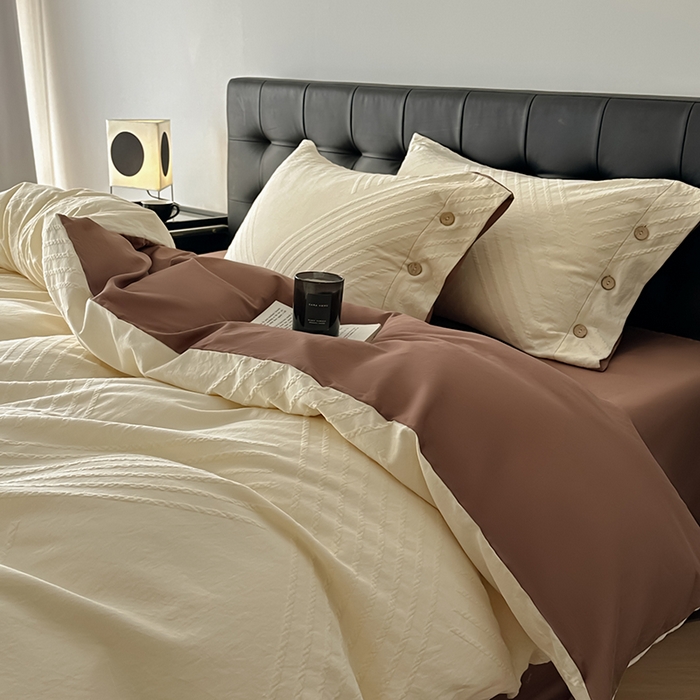 91家纺网 家纺一手货源 找家纺 咏绒家纺工厂店 2025新款色织提花双层纱全棉四件套-如梦-浮岚 浮岚-奶昔白