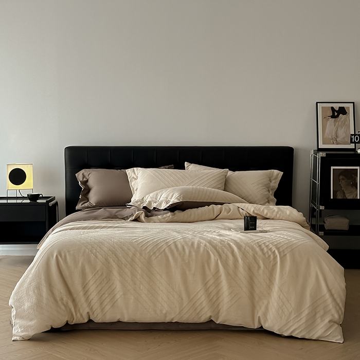 91家纺网 家纺一手货源 找家纺 咏绒家纺工厂店 2025新款色织提花双层纱全棉四件套-如梦-浮岚 浮岚-燕麦