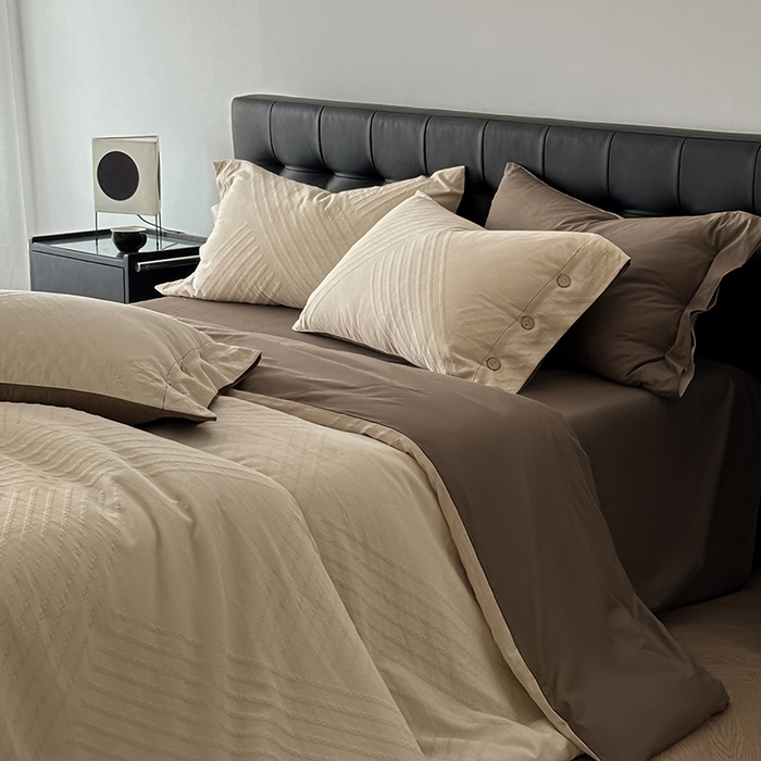 91家纺网 家纺一手货源 找家纺 咏绒家纺工厂店 2025新款色织提花双层纱全棉四件套-如梦-浮岚 浮岚-燕麦