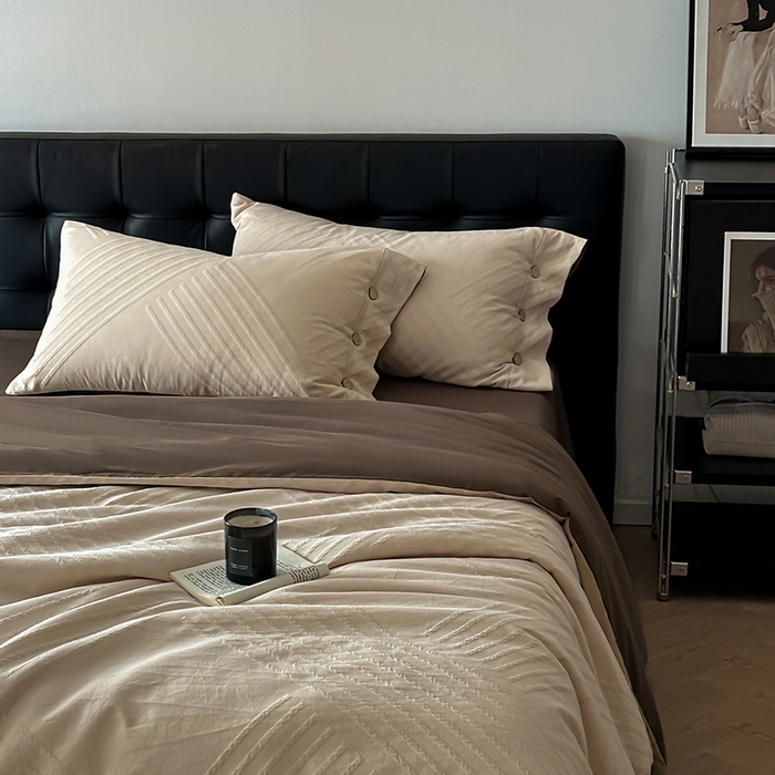 91家纺网 家纺一手货源 找家纺 咏绒家纺工厂店 2025新款色织提花双层纱全棉四件套-如梦-浮岚 浮岚-燕麦