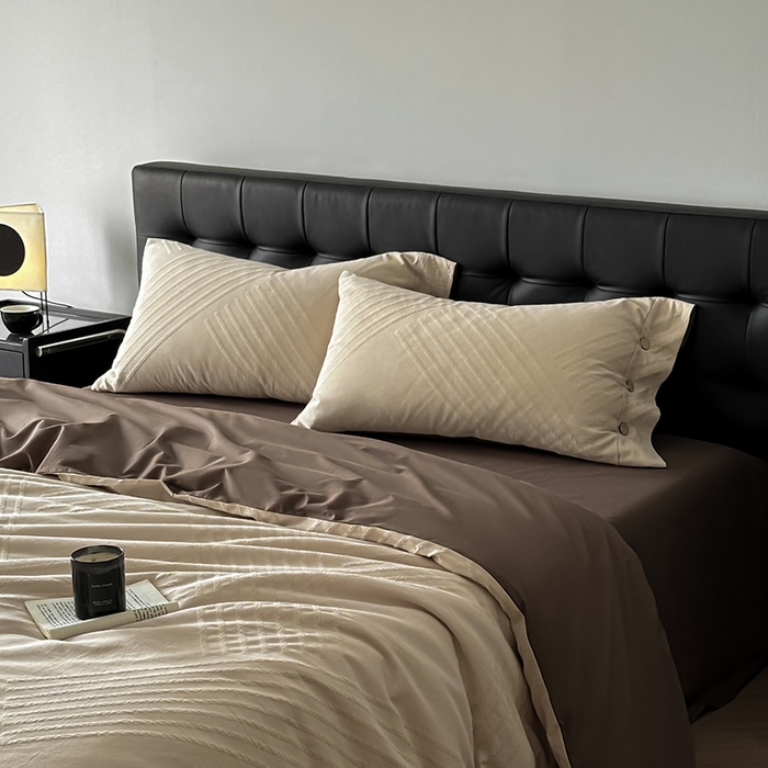 91家纺网 家纺一手货源 找家纺 咏绒家纺工厂店 2025新款色织提花双层纱全棉四件套-如梦-浮岚 浮岚-燕麦