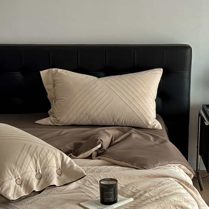 91家纺网 家纺一手货源 找家纺 咏绒家纺工厂店 2025新款色织提花双层纱全棉四件套-如梦-浮岚 浮岚-燕麦