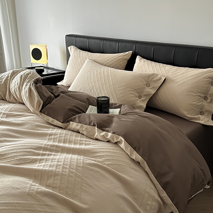 91家纺网 家纺一手货源 找家纺 咏绒家纺工厂店 2025新款色织提花双层纱全棉四件套-如梦-浮岚 浮岚-燕麦