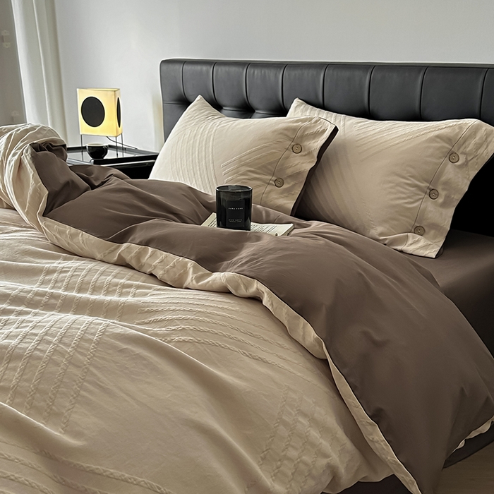 91家纺网 家纺一手货源 找家纺 咏绒家纺工厂店 2025新款色织提花双层纱全棉四件套-如梦-浮岚 浮岚-燕麦