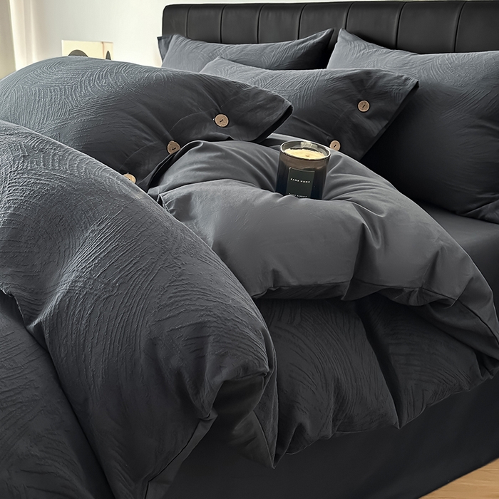 咏绒家纺工厂店 2025新款色织提花双层纱全棉四件套-如梦-浮岚 如梦-古典灰