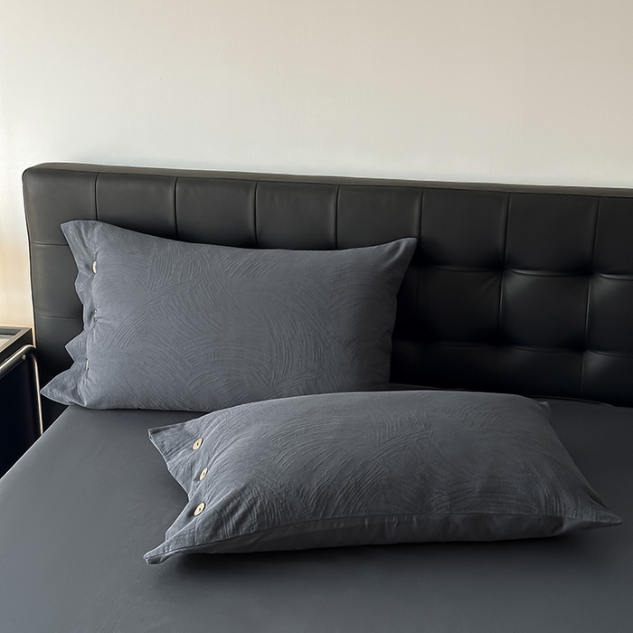 91家纺网 家纺一手货源 找家纺 咏绒家纺工厂店 2025新款色织提花双层纱全棉四件套-如梦-浮岚 如梦-古典灰