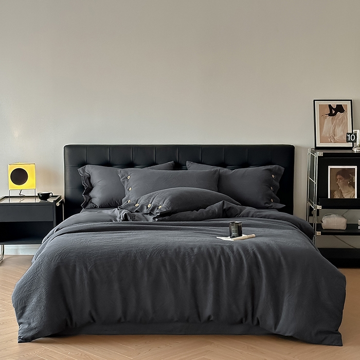 91家纺网 家纺一手货源 找家纺 咏绒家纺工厂店 2025新款色织提花双层纱全棉四件套-如梦-浮岚 如梦-古典灰