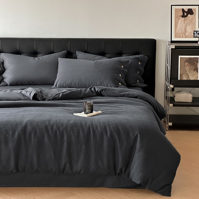 91家纺网 家纺一手货源 找家纺 咏绒家纺工厂店 2025新款色织提花双层纱全棉四件套-如梦-浮岚 如梦-古典灰