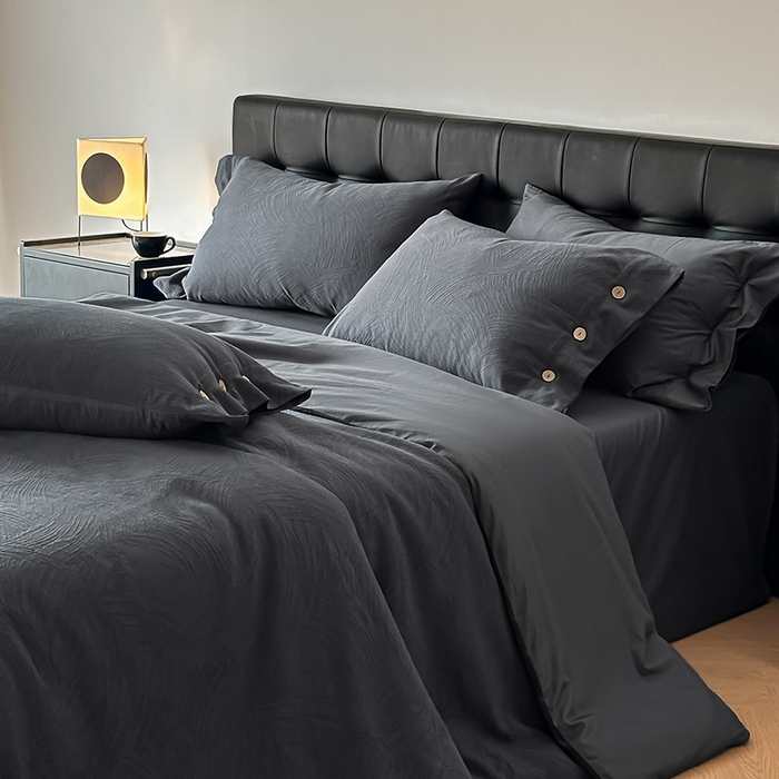 91家纺网 家纺一手货源 找家纺 咏绒家纺工厂店 2025新款色织提花双层纱全棉四件套-如梦-浮岚 如梦-古典灰