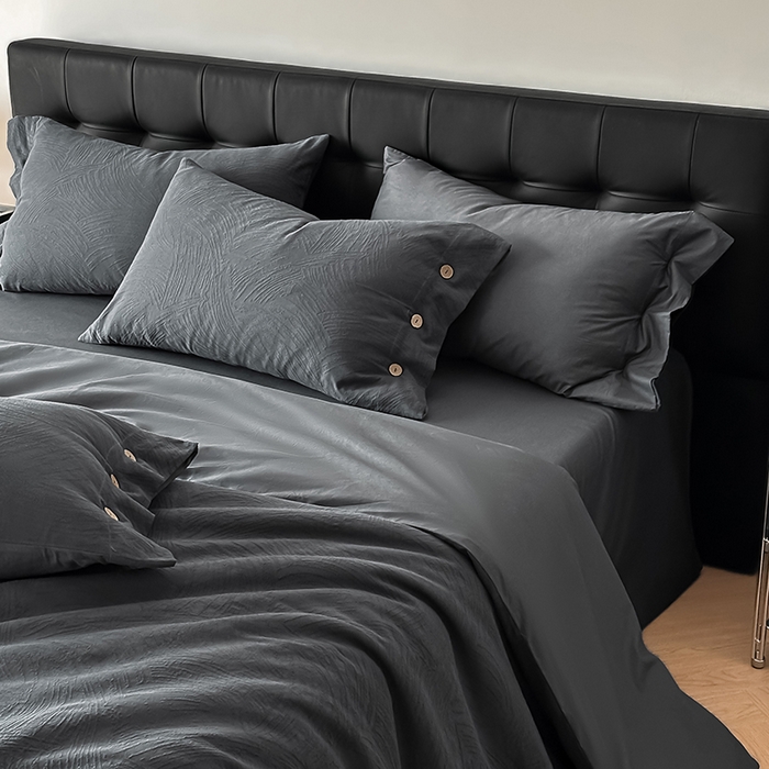 91家纺网 家纺一手货源 找家纺 咏绒家纺工厂店 2025新款色织提花双层纱全棉四件套-如梦-浮岚 如梦-古典灰