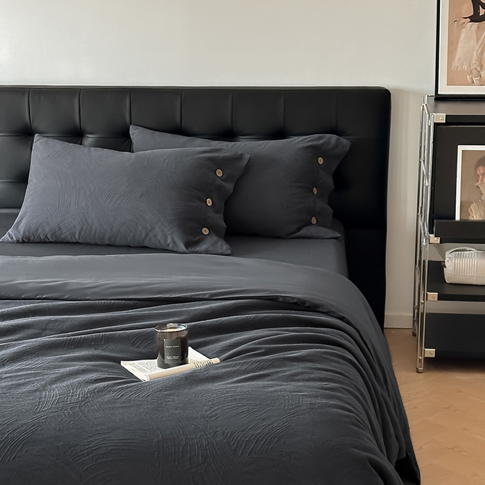 91家纺网 家纺一手货源 找家纺 咏绒家纺工厂店 2025新款色织提花双层纱全棉四件套-如梦-浮岚 如梦-古典灰